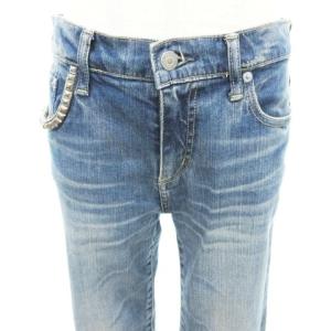 HYSTERIC GLAMOUR 美品 カーブ デニム パンツ スタッズデザイン ダメージ加工 W26 約XSサイズ インディゴ IBO58