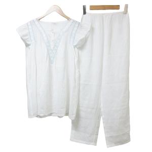 LINGERIE タグ付き ヴィンテージ セットアップ ルームウェア パジャマ 半袖 プルオーバー ロングパンツ レース ストライプ