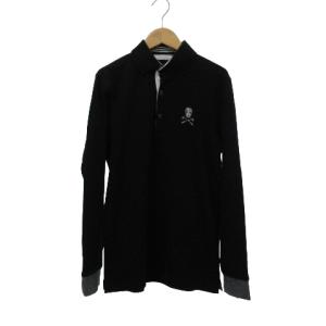 美品 スカル ラインストーン ポロシャツ 長袖 ML-15W-P31 Ｍ 黒