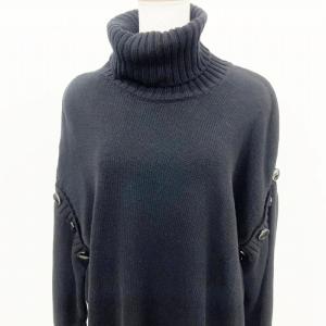 Ground Y 美品 20AW スラッシュタートルネックニット ワンピース ロング 長袖 ボタン 3 約Lサイズ 黒 ブラック