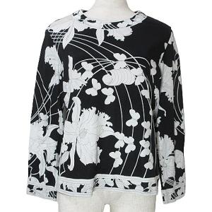FASHION 長袖 カットソー 花柄 大きいサイズ LL 白 黒 IBO58 X