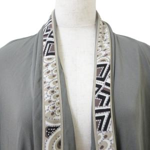 LEONARD PARIS パリス ジャケット トッパーカーディガン 羽織 長袖 レーヨン シルク 40 L相当 カーキ IBO58 X