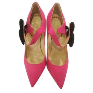 Christian Louboutin 美品 パンプス フラワー 20周年記念モデル ストラップ ピンヒール ポインテッドトゥ 約23.5cm ピンク IBO58