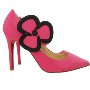 Christian Louboutin 美品 パンプス フラワー 20周年記念モデル ストラップ ピンヒール ポインテッドトゥ 約23.5cm ピンク IBO58