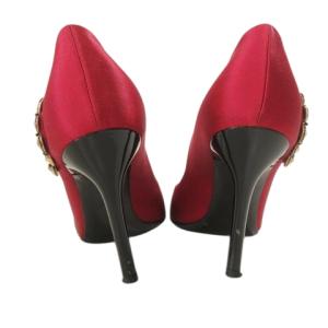 LOUIS VUITTON パンプス サテン オープントゥパンプス ビジュー ピンヒール 38 赤系 IBO58