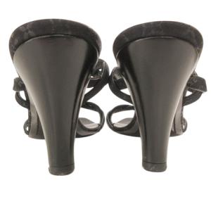 LOUIS VUITTON ミュール モノグラム ストラップサンダル サテン ヒール 約23cm 黒 IBO58