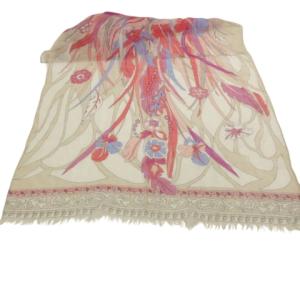 Emilio Pucci 美品 ストール 総柄 大判 フリンジ カシミヤ混 IBO58
