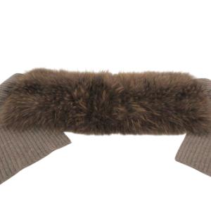 YVES SALOMON 美品 マフラー チャイニーズラクーン フック付きマフラー ブラウン×グレー  IBO58