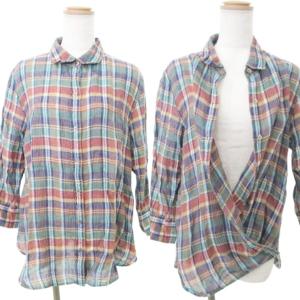 美品 大きいサイズ 長袖 チェック シャツ カシュクール 44 XXLサイズ マルチカラー IBO58
