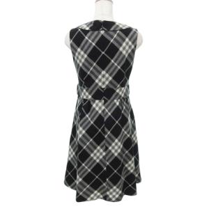 BURBERRY BLUE LABEL 美品 チェック ワンピース ウール 日本製 モノトーン 38 Mサイズ 黒 ブラック 白 ホワイト IBO58