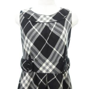 BURBERRY BLUE LABEL 美品 チェック ワンピース ウール 日本製 モノトーン 38 Mサイズ 黒 ブラック 白 ホワイト IBO58