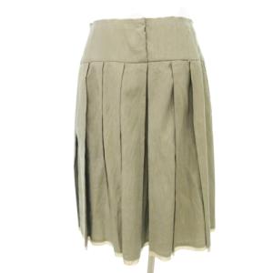 PRADA 美品 ひざ丈 プリーツ スカート レイヤード イタリア製 38 カーキ IBO58