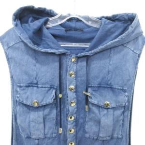 BALMAIN 美品 ノースリーブ フード パーカー トップス XSサイズ インディゴ IBO58