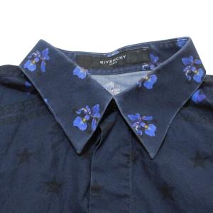 GIVENCHY 比翼シャツ 長袖 サードカルチャー 花柄 総柄 星 S 紺 ネイビー IBO58 X