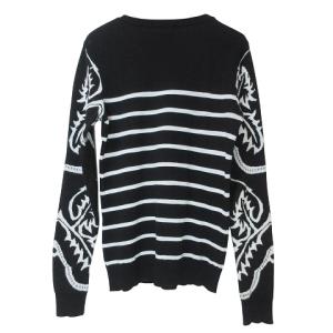 BALMAIN ニット セーター 長袖 ボーダー 総柄 XS 黒 白 IBO58 X