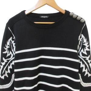 BALMAIN ニット セーター 長袖 ボーダー 総柄 XS 黒 白 IBO58 X