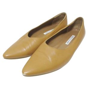 パンプス ローヒール ポインテッドトゥ 靴 37.5 約24cm ブラウン 茶 IBO58 X