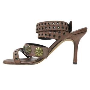 MANOLO BLAHNIK サンダル ヒール クロスストラップ 装飾 靴 35.5 約23cm 茶 ブラウン IBO58 X