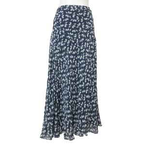ロングスカート フレア 花柄 楊柳 レーヨン 0 S相当 紺 白 IBO58 X