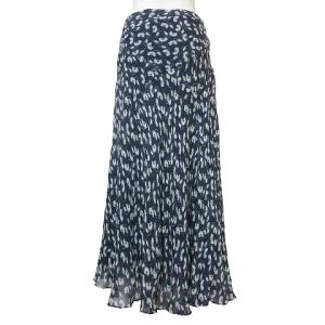 POLO RALPH LAUREN ロングスカート フレア 花柄 楊柳 レーヨン 0 S相当 紺 白 IBO58 X