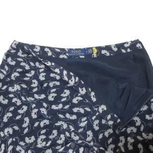 POLO RALPH LAUREN ロングスカート フレア 花柄 楊柳 レーヨン 0 S相当 紺 白 IBO58 X