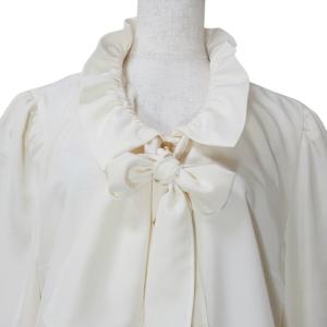 Leilian 美品 長袖 シャツ ブラウス 金ボタン リボンタイ パフスリーブ 9号 M相当 アイボリー IBO60 X