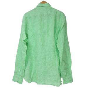 BARBA リネン100% シャツ 長袖 大きいサイズ ホリゾンタルカラー 無地 緑 グリーン 43