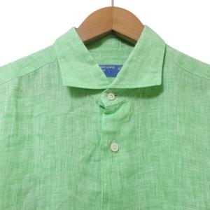 BARBA リネン100% シャツ 長袖 大きいサイズ ホリゾンタルカラー 無地 緑 グリーン 43