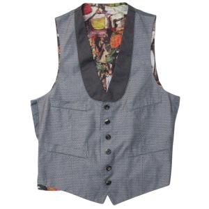 美品 ベスト ジレ 裏地柄 切替 総柄 無地 シンチバック M グレー IBO60 X