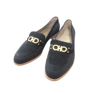 パンプス ヌバック×キャンバス ガンチーニ ローファー 8 25.5?p 濃紺 ダークネイビー IBO60