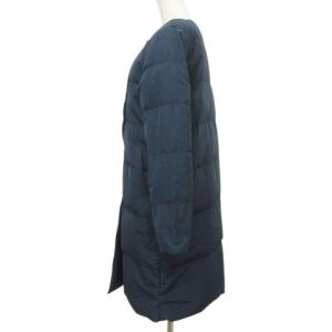 URBAN RESEARCH 美品 ノーカラー ダウン コート ロング ダブルブレスト ジャケット F 紺 ネイビー IBO60