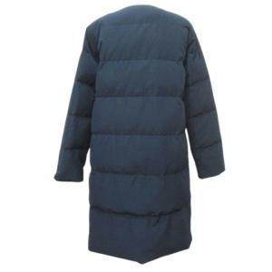 URBAN RESEARCH 美品 ノーカラー ダウン コート ロング ダブルブレスト ジャケット F 紺 ネイビー IBO60