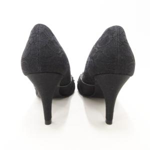 GRACE CONTINENTAL 美品 ビジュー パンプス レース切替 ヒール オープントゥ フォーマル 37 23.5?p ブラック IBO60