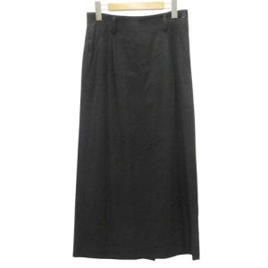 美品 ロング スカート 無地 ウール ストレート L 黒 ブラック