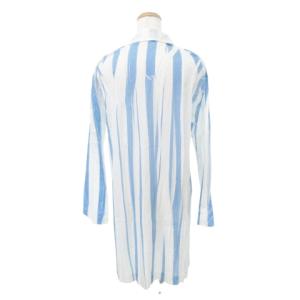 ISSEY MIYAKE 美品 ランダム ストライプ シャツ 染め チュニック 長袖 Mサイズ 白 水色 ホワイト スカイブルー