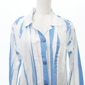 ISSEY MIYAKE 美品 ランダム ストライプ シャツ 染め チュニック 長袖 Mサイズ 白 水色 ホワイト スカイブルー