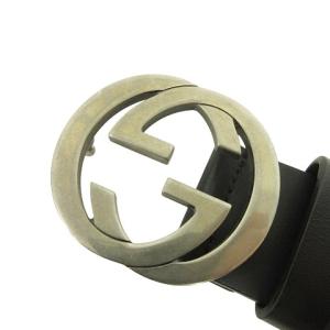 GUCCI インターロッキングG レザー ベルト 546389 ロゴ バックル 95・38 黒 ブラック