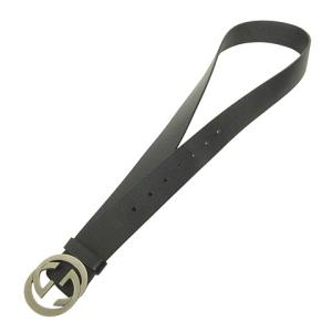 GUCCI インターロッキングG レザー ベルト 546389 ロゴ バックル 95・38 黒 ブラック