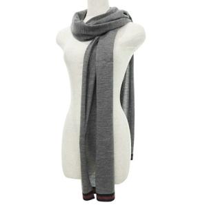 GUCCI 美品 マフラー ウール ライン ストール 薄手 イタリア製 グレー AA