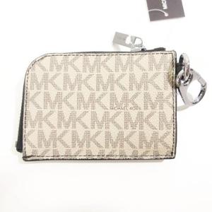 MICHAEL KORS 美品 箱付き タグ付き キーホルダー付き カラビナ ジップ ウォレット L字 財布 コインケース ベージュ