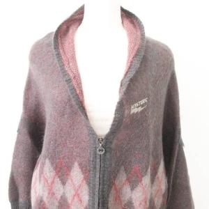 HYSTERIC GLAMOUR 美品 ドルマン ジップ カーディガン アーガイル ニット セーター バイカラー 日本製 F 赤 レッド グレー