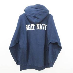 BUZZ RICKSON’S 美品 ロゴ パーカー フーディ 裏起毛 トップス 長袖 プリント 日本製 BR69243BM Lサイズ 紺 ネイビー