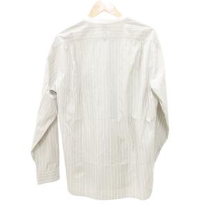MARGARET HOWELL 美品 バンドカラー ストライプ シャツ ブラウス 長袖 トップス 日本製 Lサイズ ライトグレー