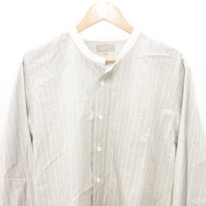 MARGARET HOWELL 美品 バンドカラー ストライプ シャツ ブラウス 長袖 トップス 日本製 Lサイズ ライトグレー