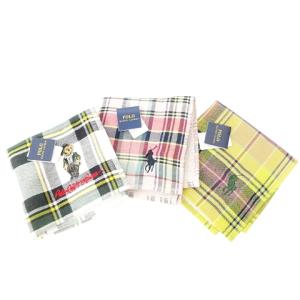 美品 タグ付き 3枚セット チェック ハンカチ ハンドタオル コットン マルチカラー