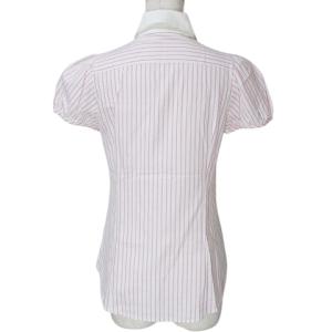 BURBERRY BLUE LABEL 半袖 シャツ ブラウス ストライプ フリル ワンポイント刺? パフスリーブ 38 M相当 ホワイト ピンク GY14 X