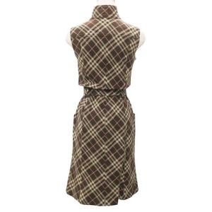 BURBERRY BLUE LABEL チェック ワンピース ノースリーブ ひざ丈 リボン付き ストレッチ 山陽商会 36 S 茶 ブラウン GY14
