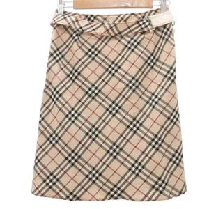 BURBERRY BLUE LABEL ノバチェック  スカート リボン ひざ丈 台形 三陽商会 38 M ベージュ GY14