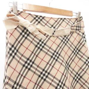 BURBERRY BLUE LABEL ノバチェック  スカート リボン ひざ丈 台形 三陽商会 38 M ベージュ GY14