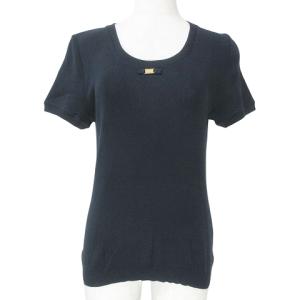 半袖 ニット カットソー ロゴプレート 38 M相当 紺 ネイビー GY14 X